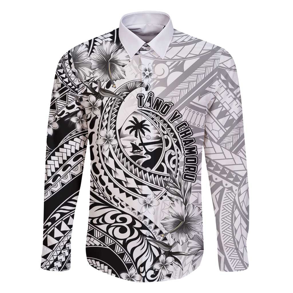 Guam-Land of the Chamorro Family Matching Long Sleeve Bodycon Dress and Hawaiian Shirt Polynesian Tattoo Style Hibiscus and Plumeria Art