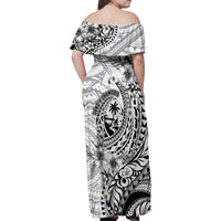 Guam-Land of the Chamorro Family Matching Off Shoulder Maxi Dress and Hawaiian Shirt Polynesian Tattoo Style Hibiscus and Plumeria Art