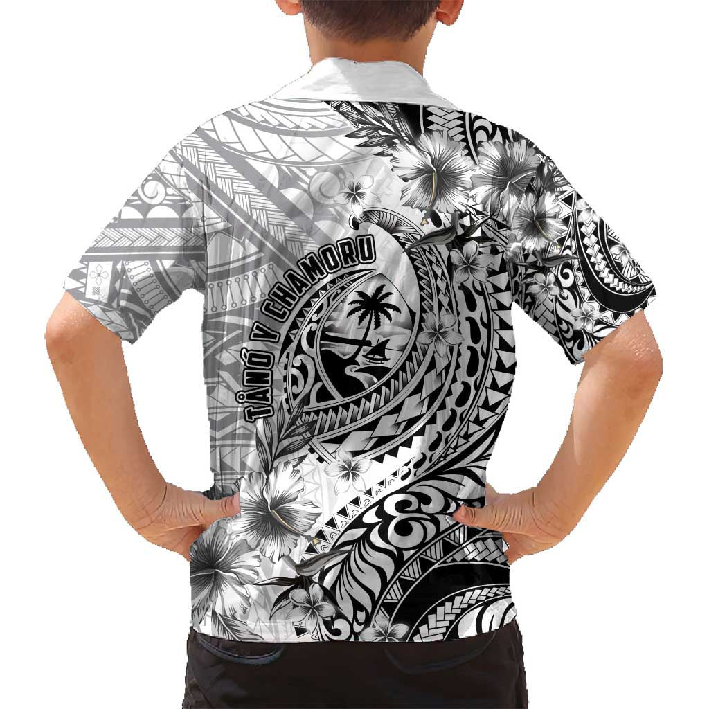 Guam-Land of the Chamorro Family Matching Off Shoulder Short Dress and Hawaiian Shirt Polynesian Tattoo Style Hibiscus and Plumeria Art