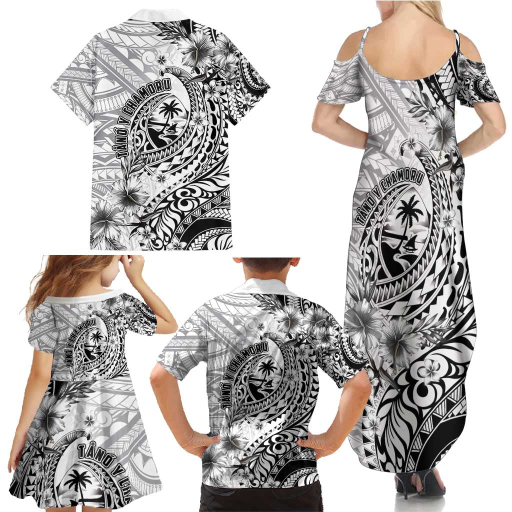 Guam-Land of the Chamorro Family Matching Summer Maxi Dress and Hawaiian Shirt Polynesian Tattoo Style Hibiscus and Plumeria Art
