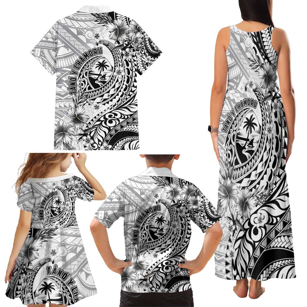 Guam-Land of the Chamorro Family Matching Tank Maxi Dress and Hawaiian Shirt Polynesian Tattoo Style Hibiscus and Plumeria Art