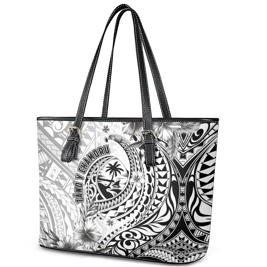 Guam-Land of the Chamorro Leather Tote Bag Polynesian Tattoo Style Hibiscus and Plumeria Art