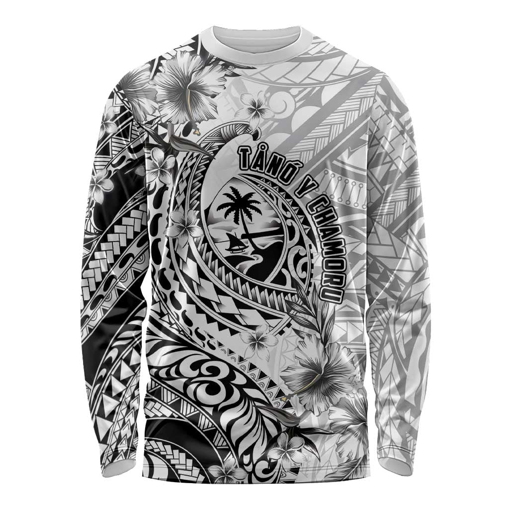 Guam-Land of the Chamorro Long Sleeve Shirt Polynesian Tattoo Style Hibiscus and Plumeria Art