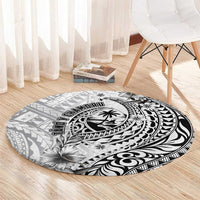 Guam-Land of the Chamorro Round Carpet Polynesian Tattoo Style Hibiscus and Plumeria Art