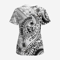 Guam-Land of the Chamorro Scrub Top Polynesian Tattoo Style Hibiscus and Plumeria Art - Polynesian Pride
