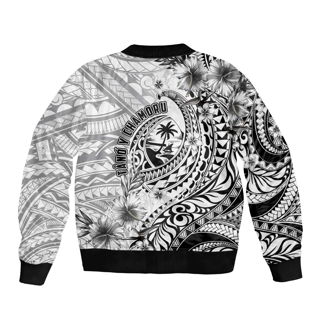 Guam-Land of the Chamorro Sleeve Zip Bomber Jacket Polynesian Tattoo Style Hibiscus and Plumeria Art