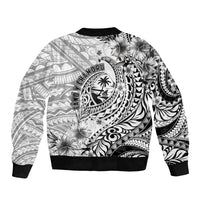 Guam-Land of the Chamorro Sleeve Zip Bomber Jacket Polynesian Tattoo Style Hibiscus and Plumeria Art