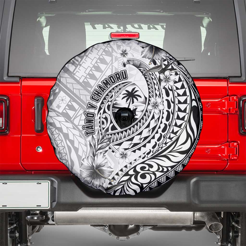 Guam-Land of the Chamorro Spare Tire Cover Polynesian Tattoo Style Hibiscus and Plumeria Art