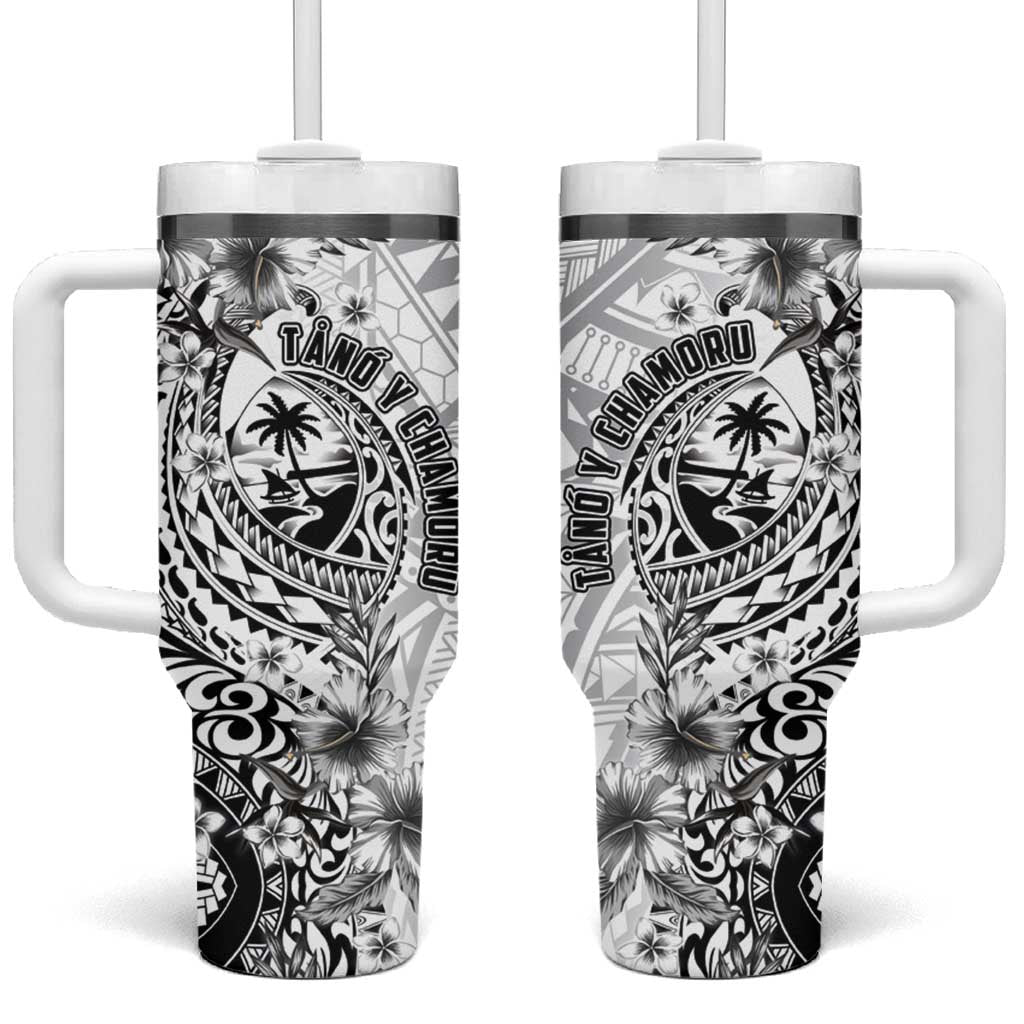 Guam-Land of the Chamorro Tumbler With Handle Polynesian Tattoo Style Hibiscus and Plumeria Art