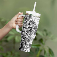 Guam-Land of the Chamorro Tumbler With Handle Polynesian Tattoo Style Hibiscus and Plumeria Art