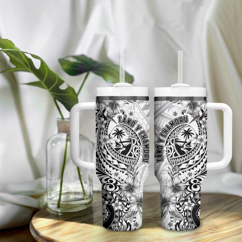Guam-Land of the Chamorro Tumbler With Handle Polynesian Tattoo Style Hibiscus and Plumeria Art