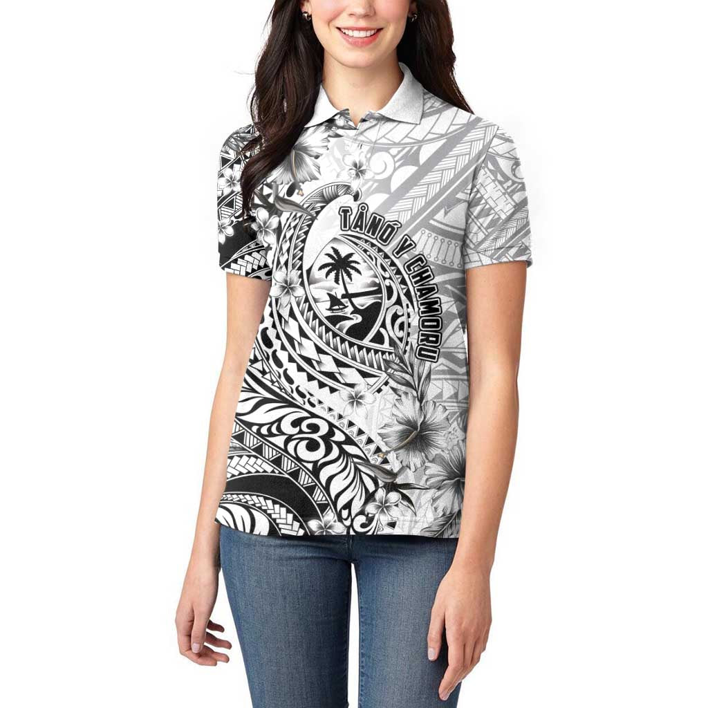 Guam-Land of the Chamorro Women Polo Shirt Polynesian Tattoo Style Hibiscus and Plumeria Art