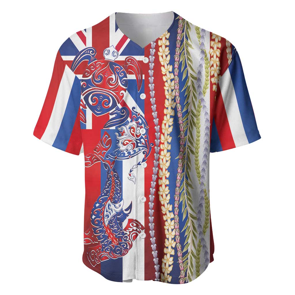 Hawaiian Sea Animals Baseball Jersey with Lei and Flag Style