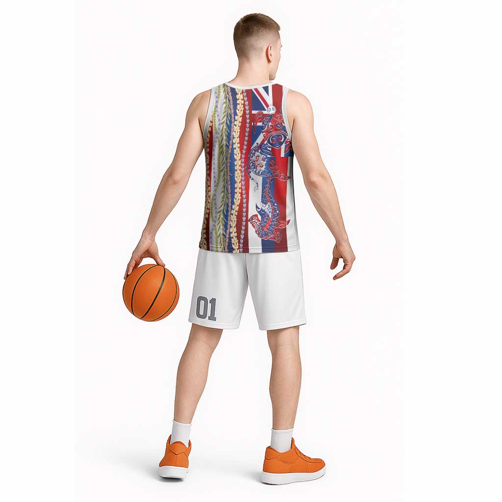Hawaiian Sea Animals Basketball Jersey with Lei and Flag Style LT03 - Polynesian Pride