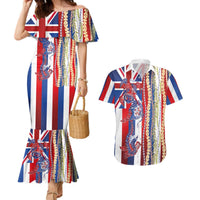 Hawaiian Sea Animals Couples Matching Mermaid Dress and Hawaiian Shirt with Lei and Flag Style LT03 Multicolor - Polynesian Pride