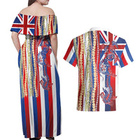 Hawaiian Sea Animals Couples Matching Off Shoulder Maxi Dress and Hawaiian Shirt with Lei and Flag Style LT03 - Polynesian Pride