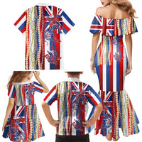 Hawaiian Sea Animals Family Matching Mermaid Dress and Hawaiian Shirt with Lei and Flag Style