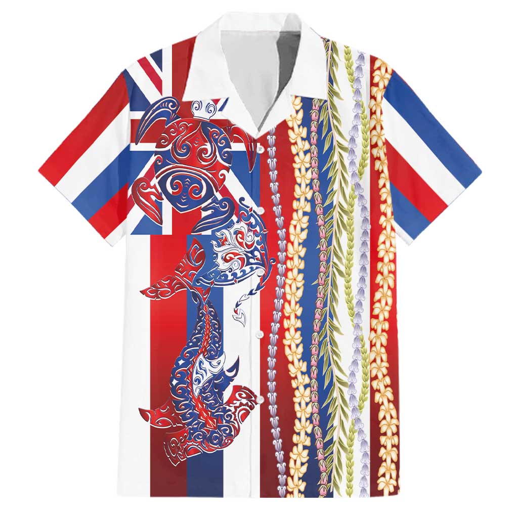 Hawaiian Sea Animals Family Matching Mermaid Dress and Hawaiian Shirt with Lei and Flag Style