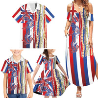 Hawaiian Sea Animals Family Matching Summer Maxi Dress and Hawaiian Shirt with Lei and Flag Style