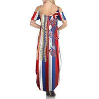 Hawaiian Sea Animals Family Matching Summer Maxi Dress and Hawaiian Shirt with Lei and Flag Style