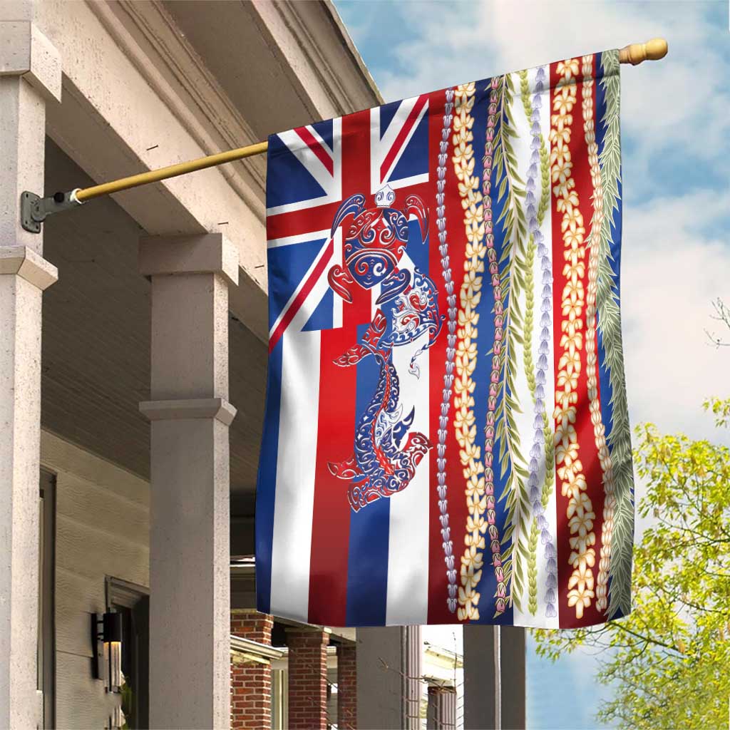 Hawaiian Sea Animals Garden Flag with Lei and Flag Style