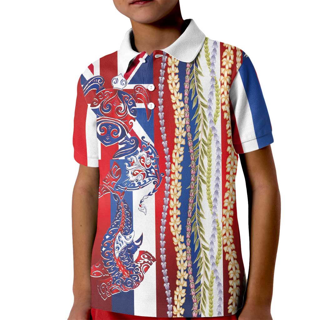 Hawaiian Sea Animals Kid Polo Shirt with Lei and Flag Style LT03 Kid Multicolor - Polynesian Pride