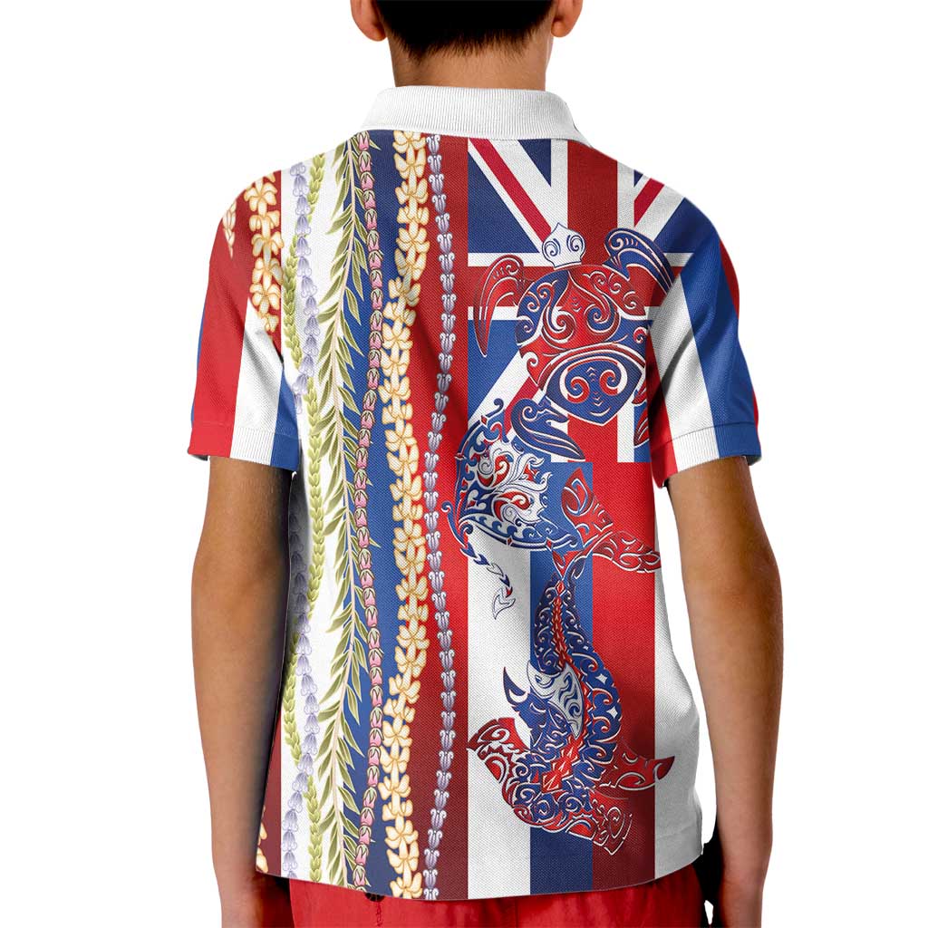 Hawaiian Sea Animals Kid Polo Shirt with Lei and Flag Style LT03 - Polynesian Pride