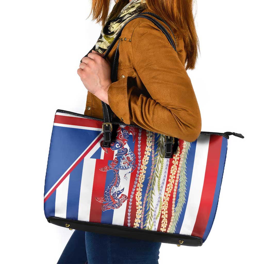 Hawaiian Sea Animals Leather Tote Bag with Lei and Flag Style