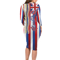 Hawaiian Sea Animals Long Sleeve Bodycon Dress with Lei and Flag Style