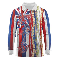 Hawaiian Sea Animals Long Sleeve Polo Shirt with Lei and Flag Style LT03 Multicolor - Polynesian Pride