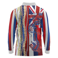Hawaiian Sea Animals Long Sleeve Polo Shirt with Lei and Flag Style LT03 - Polynesian Pride