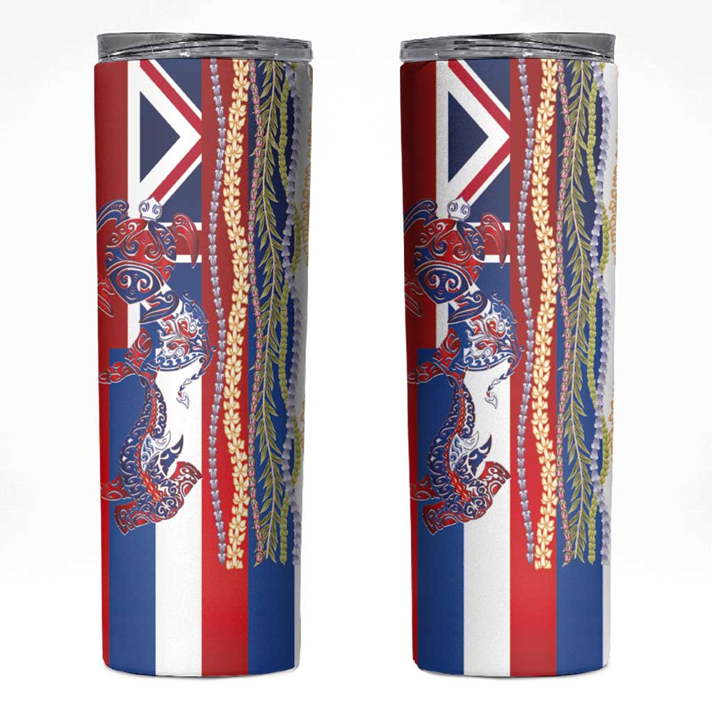 Hawaiian Sea Animals Skinny Tumbler with Lei and Flag Style