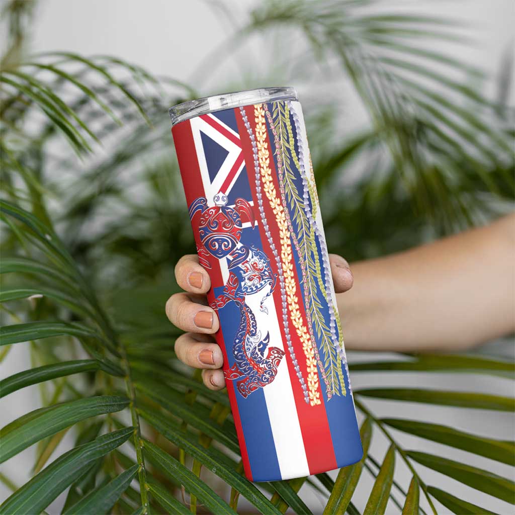 Hawaiian Sea Animals Skinny Tumbler with Lei and Flag Style