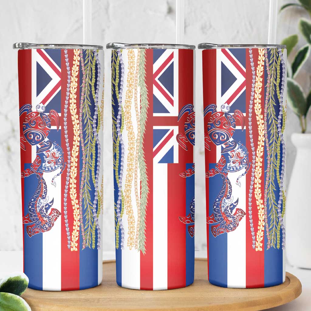 Hawaiian Sea Animals Skinny Tumbler with Lei and Flag Style