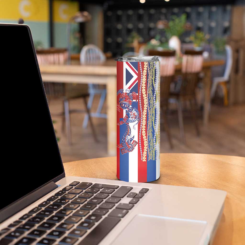 Hawaiian Sea Animals Skinny Tumbler with Lei and Flag Style