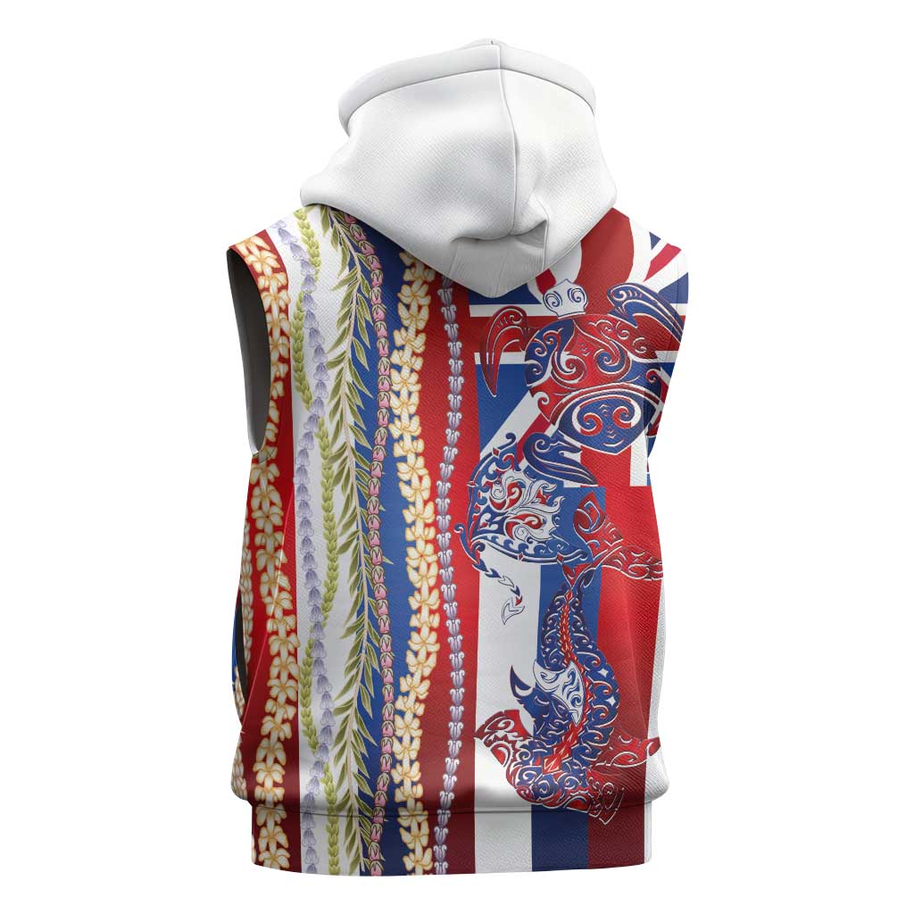 Hawaiian Sea Animals Sleeveless Zip Hoodie with Lei and Flag Style LT03 - Polynesian Pride