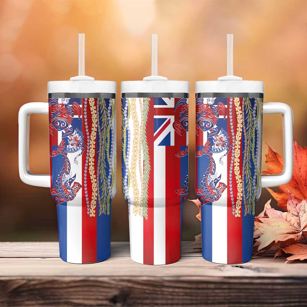 Hawaiian Sea Animals Tumbler With Handle with Lei and Flag Style LT03 - Polynesian Pride
