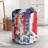 Hawaiian Sea Turtles and Plumeria Laundry Basket with Lei and Flag Grunge Style