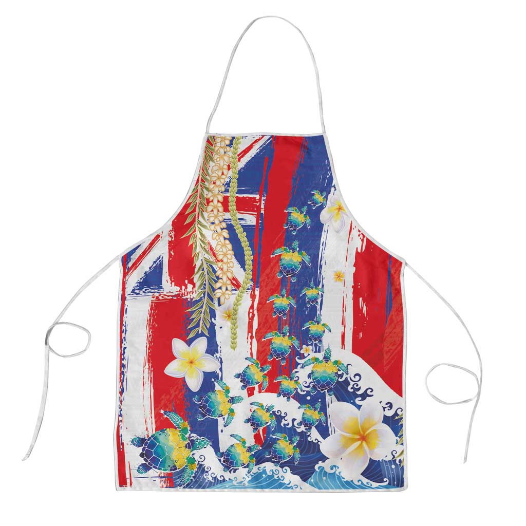 Hawaiian Sea Turtles and Plumeria Apron with Lei and Flag Grunge Style