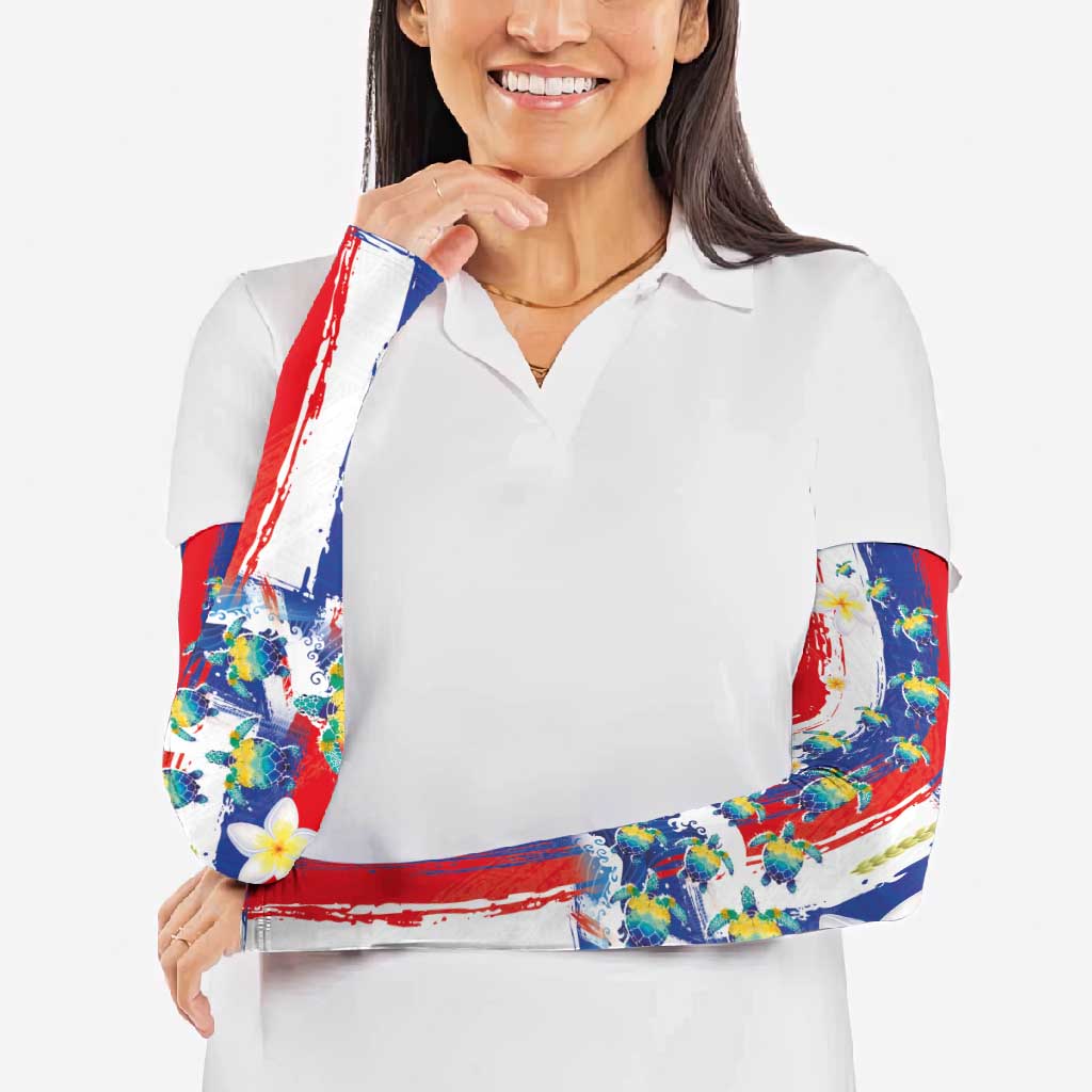 Hawaiian Sea Turtles and Plumeria Arm Sleeves with Lei and Flag Grunge Style