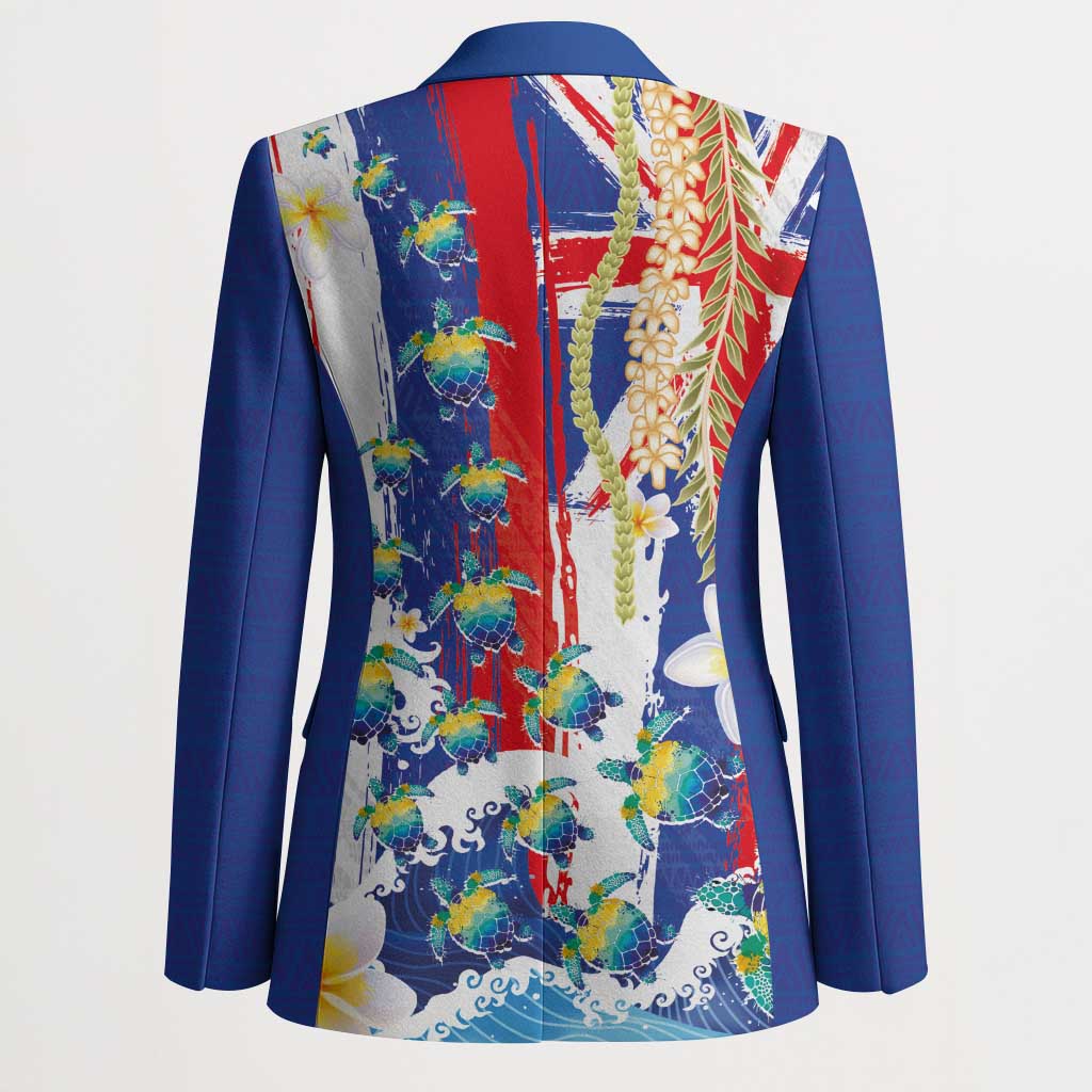Hawaiian Sea Turtles and Plumeria Blazer with Lei and Flag Grunge Style