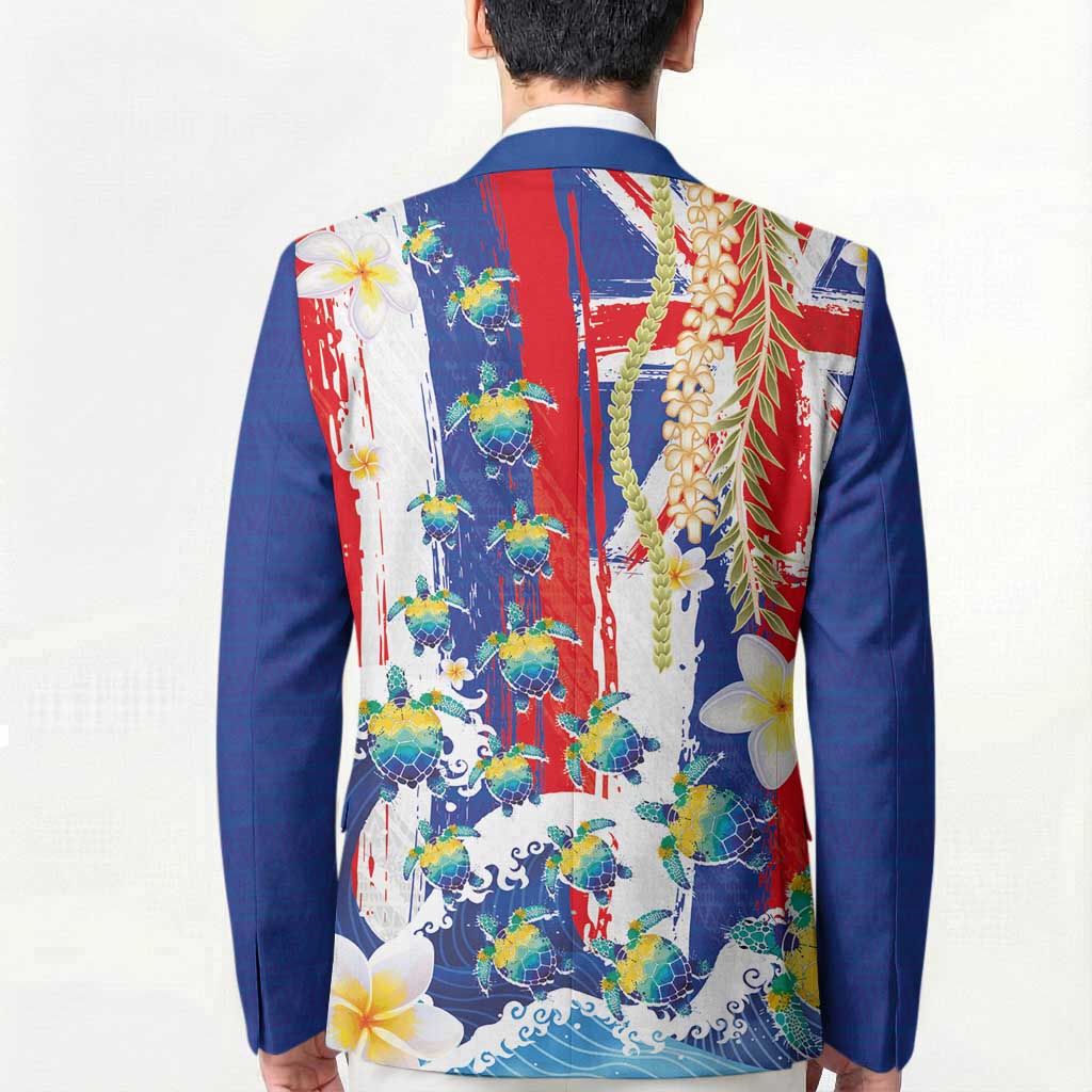 Hawaiian Sea Turtles and Plumeria Blazer with Lei and Flag Grunge Style