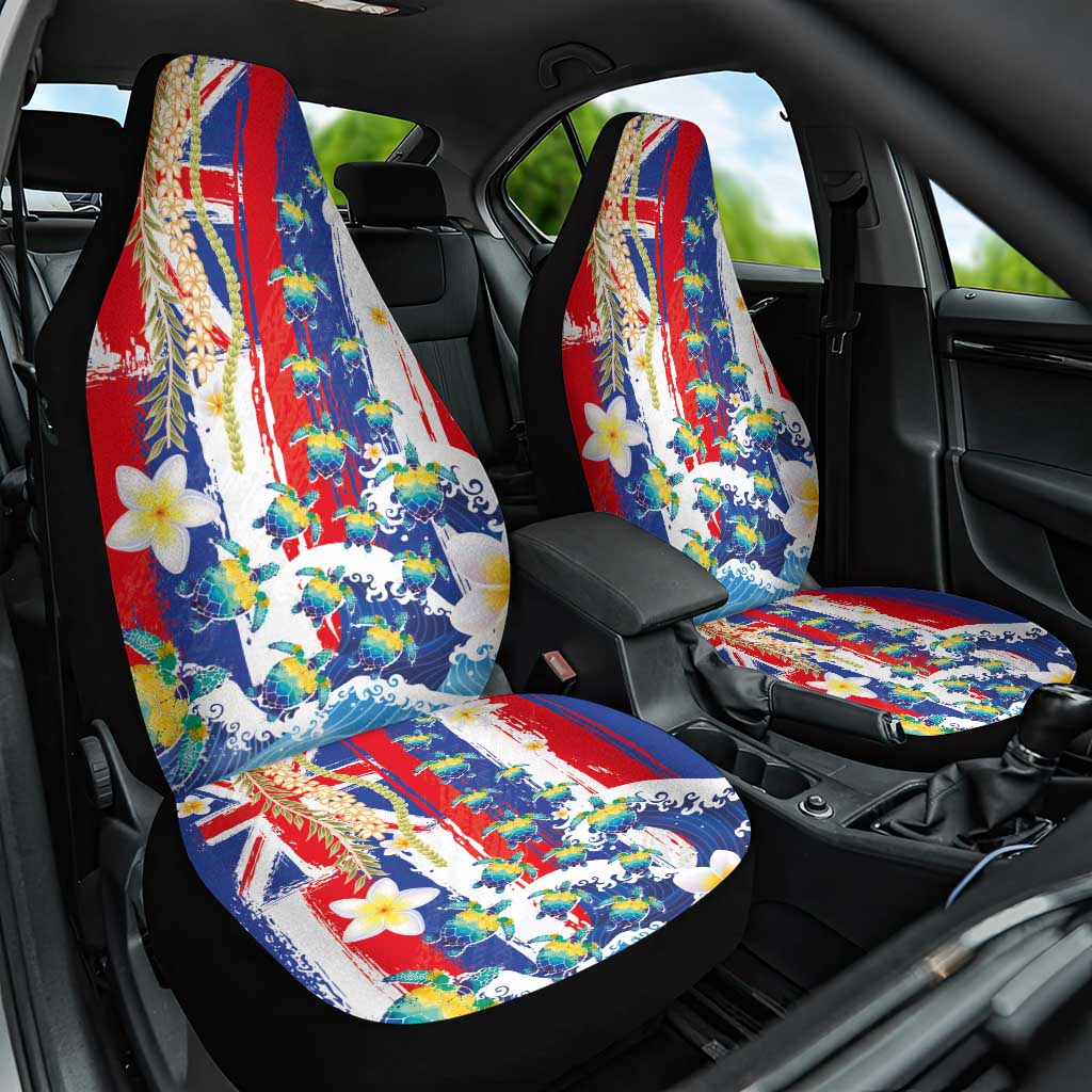 Hawaiian Sea Turtles and Plumeria Car Seat Cover with Lei and Flag Grunge Style LT03 One Size Multicolor - Polynesian Pride