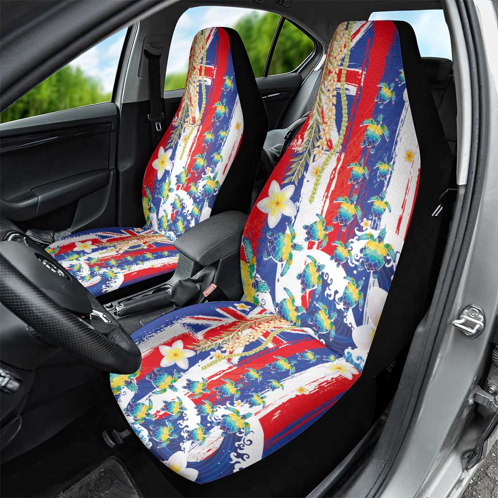 Hawaiian Sea Turtles and Plumeria Car Seat Cover with Lei and Flag Grunge Style LT03 - Polynesian Pride