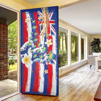 Hawaiian Sea Turtles and Plumeria Door Cover with Lei and Flag Grunge Style LT03 - Polynesian Pride