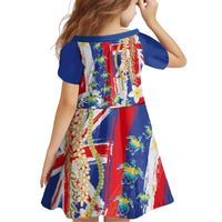 Hawaiian Sea Turtles and Plumeria Family Matching Tank Maxi Dress and Hawaiian Shirt with Lei and Flag Grunge Style LT03 - Polynesian Pride