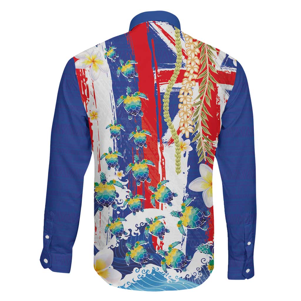 Hawaiian Sea Turtles and Plumeria Family Matching Tank Maxi Dress and Hawaiian Shirt with Lei and Flag Grunge Style LT03 - Polynesian Pride