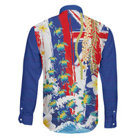 Hawaiian Sea Turtles and Plumeria Family Matching Tank Maxi Dress and Hawaiian Shirt with Lei and Flag Grunge Style LT03 - Polynesian Pride