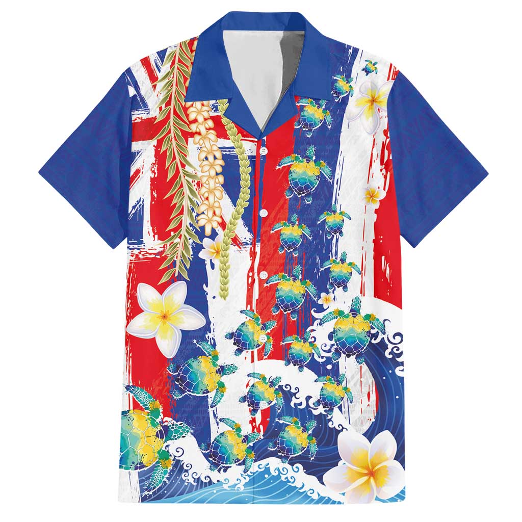 Hawaiian Sea Turtles and Plumeria Hawaiian Shirt with Lei and Flag Grunge Style LT03 Multicolor - Polynesian Pride