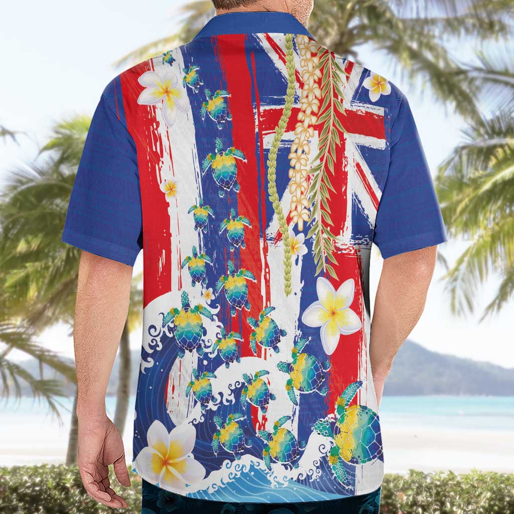 Hawaiian Sea Turtles and Plumeria Hawaiian Shirt with Lei and Flag Grunge Style LT03 - Polynesian Pride